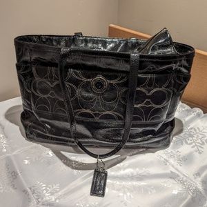 Coach Black Signature Stitched Patent Leather Shoulder Bag